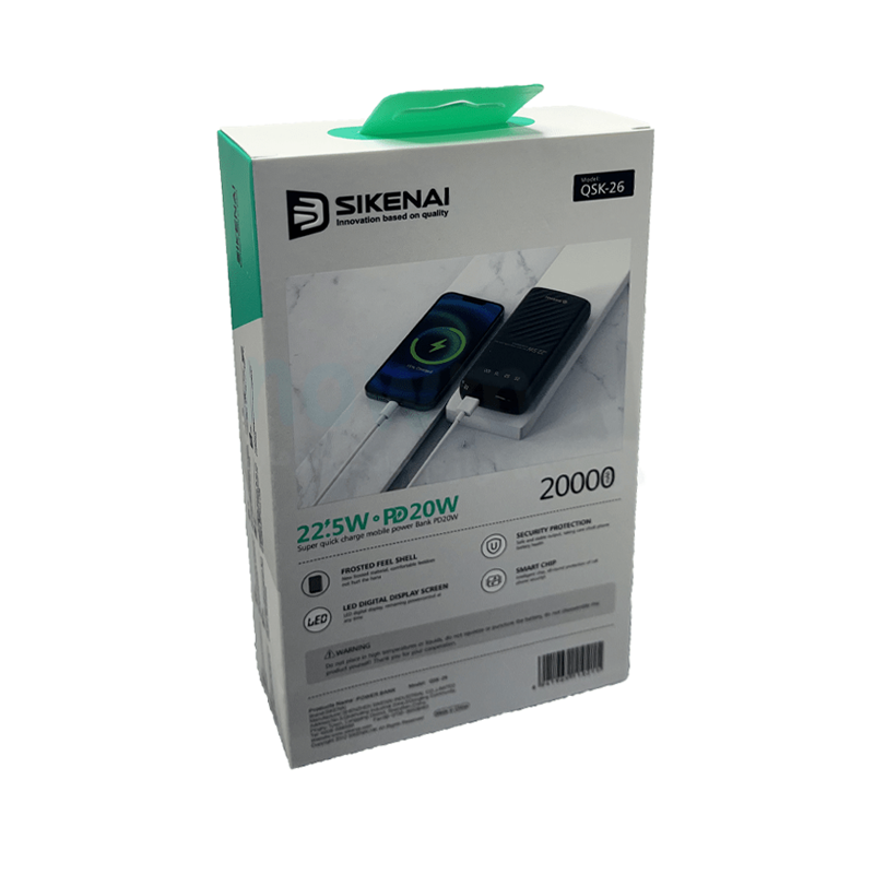 پاور بانک فست شارژ 20000 میلی آمپر سیکنای QSK-26