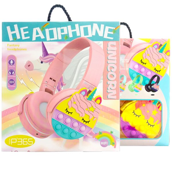 هدفون بلوتوث رنگین کمانی طرح اسب تک شاخ مدل P365