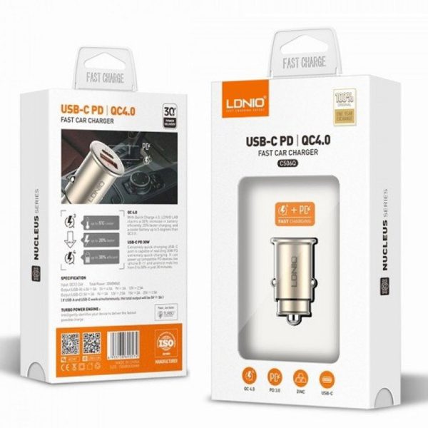 شارژر فندکی الدینیو مدل C506Q به همراه کابل تبدیل Lightning