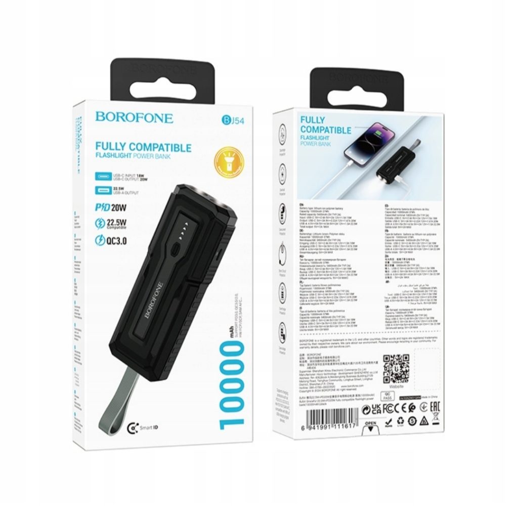 پاوربانک چراغ قوه دار بروفون مدل Borofone BJ54 ظرفیت 10000 میلیآمپرساعت
