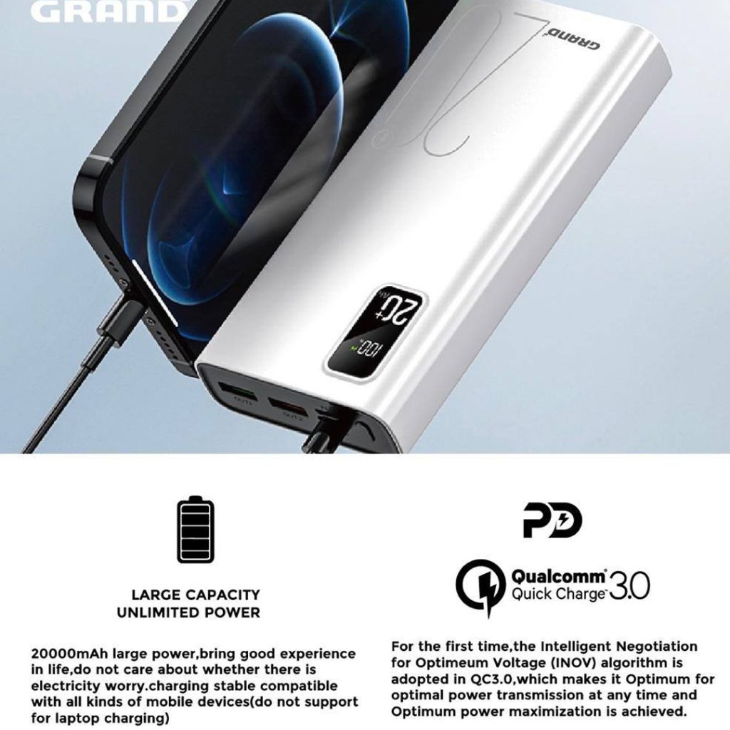 پاوربانک گرند مدل Grand GP-225 ظرفیت 20000 میلیآمپرساعت