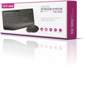 کیبورد و ماوس بی سیم تسکو مدل TKM 7023W با سوییچ ممبران، Full Size، حروف حک شده فارسی