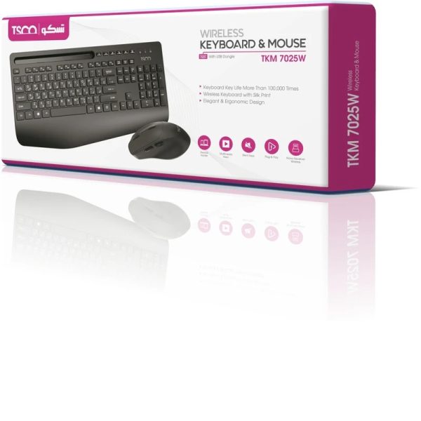 کیبورد و ماوس بی سیم تسکو مدل TKM 7023W با سوییچ ممبران، Full Size، حروف حک شده فارسی
