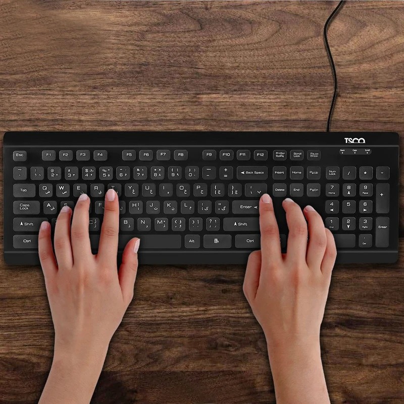 کیبورد تسکو مدل TK 8032 با سوییچ ممبران، Full Size، پایههای قابل تنظیم، حروف حک شده فارسی